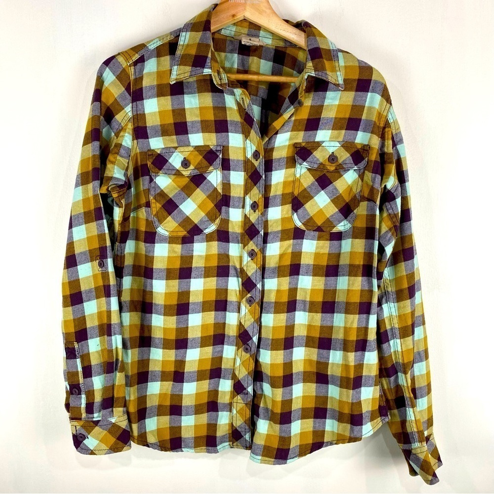 Duluth Trading Western Rodeo Plaid Full Button Up Down Blouse Shirt Size Small